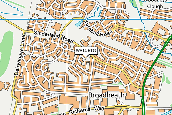 WA14 5TG map - OS VectorMap District (Ordnance Survey)