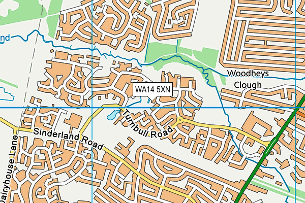 WA14 5XN map - OS VectorMap District (Ordnance Survey)