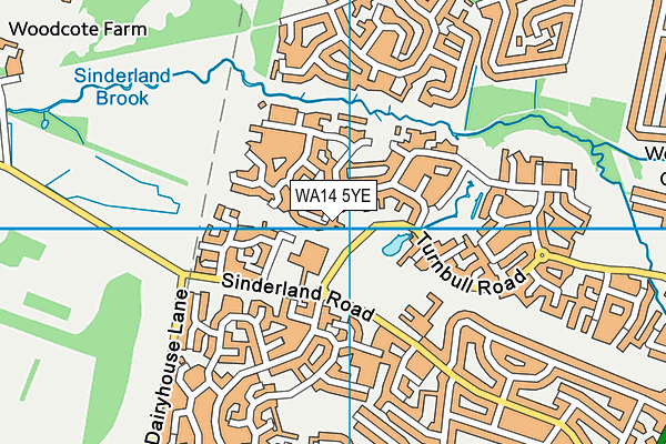 WA14 5YE map - OS VectorMap District (Ordnance Survey)