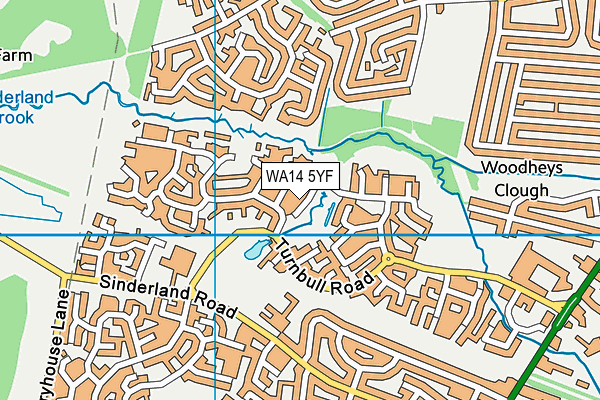 WA14 5YF map - OS VectorMap District (Ordnance Survey)