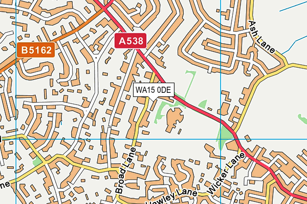 WA15 0DE map - OS VectorMap District (Ordnance Survey)