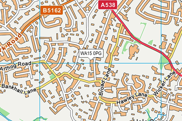 WA15 0PG map - OS VectorMap District (Ordnance Survey)