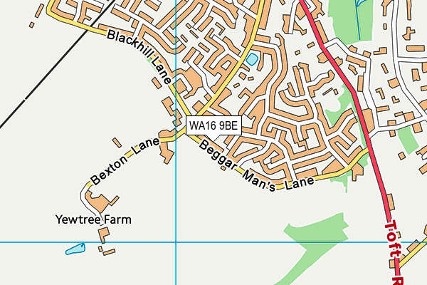 WA16 9BE map - OS VectorMap District (Ordnance Survey)