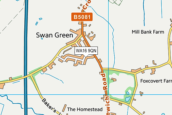 WA16 9QN map - OS VectorMap District (Ordnance Survey)