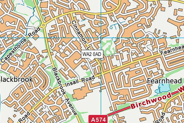 WA2 0AD map - OS VectorMap District (Ordnance Survey)