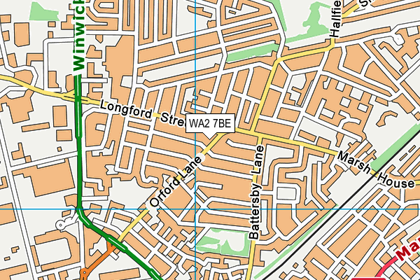 WA2 7BE map - OS VectorMap District (Ordnance Survey)