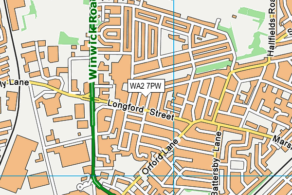 WA2 7PW map - OS VectorMap District (Ordnance Survey)