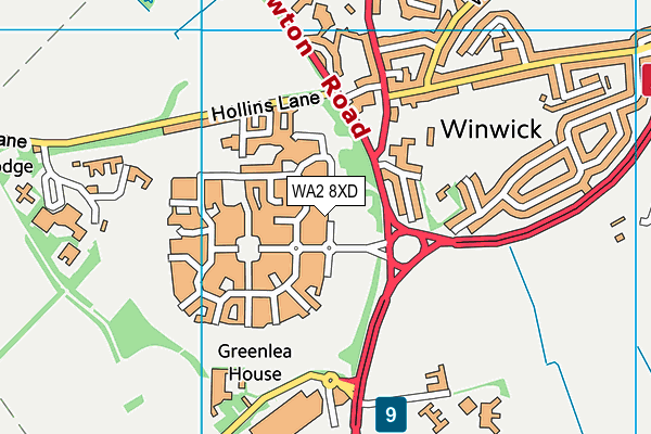 WA2 8XD map - OS VectorMap District (Ordnance Survey)