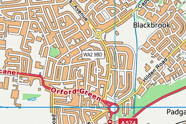 WA2 9BD map - OS VectorMap District (Ordnance Survey)
