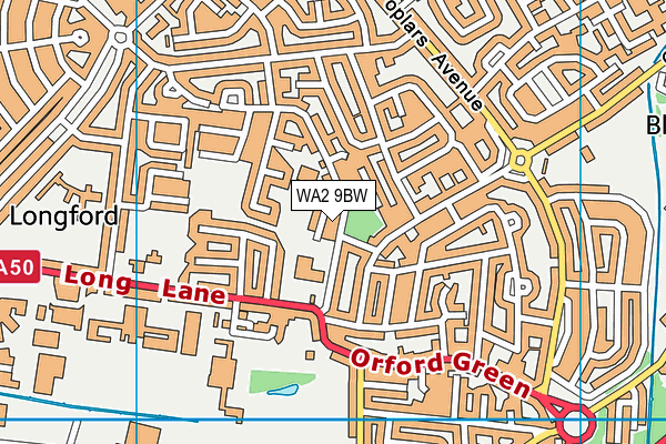 WA2 9BW map - OS VectorMap District (Ordnance Survey)