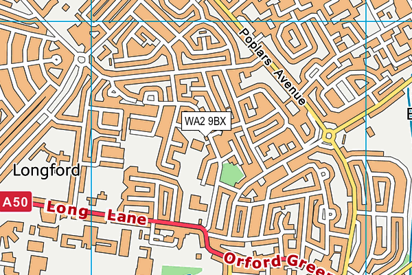 WA2 9BX map - OS VectorMap District (Ordnance Survey)
