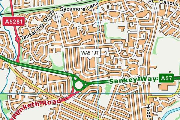 WA5 1JT map - OS VectorMap District (Ordnance Survey)