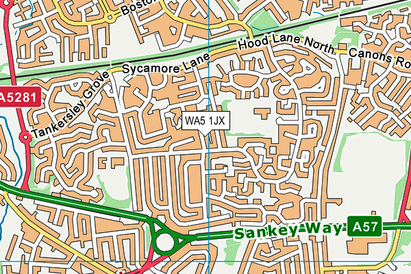 WA5 1JX map - OS VectorMap District (Ordnance Survey)