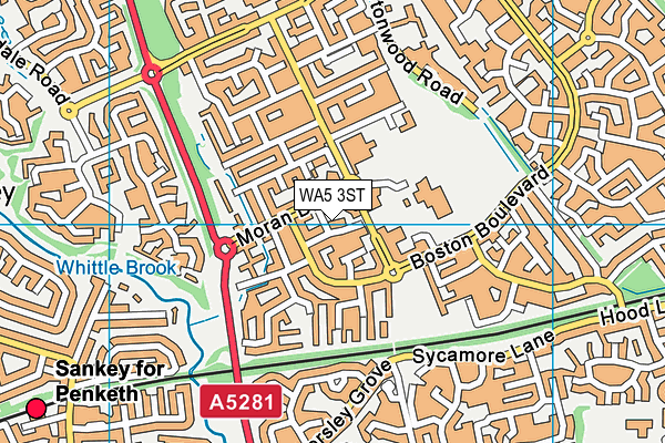 WA5 3ST map - OS VectorMap District (Ordnance Survey)