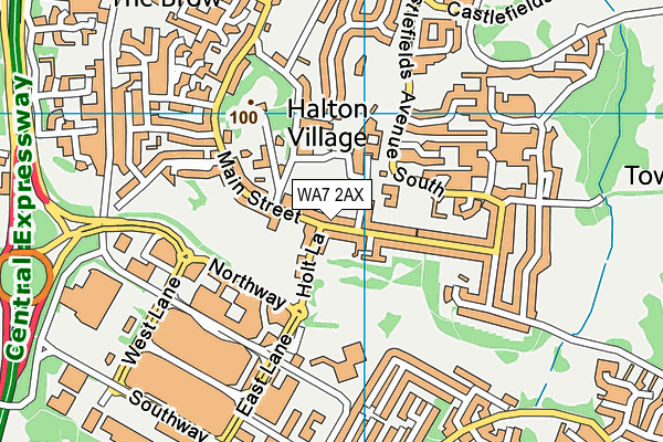 WA7 2AX map - OS VectorMap District (Ordnance Survey)