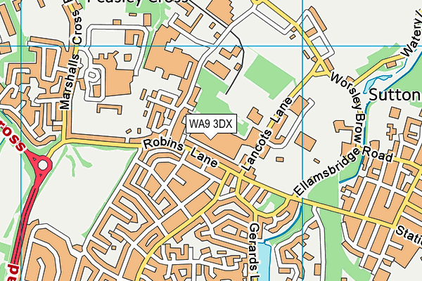 WA9 3DX map - OS VectorMap District (Ordnance Survey)