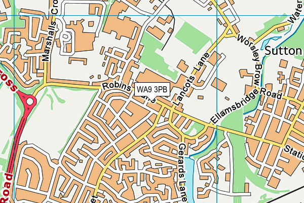WA9 3PB map - OS VectorMap District (Ordnance Survey)