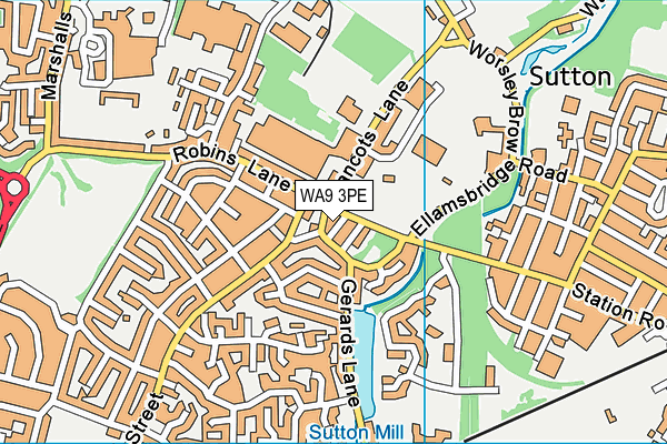 WA9 3PE map - OS VectorMap District (Ordnance Survey)