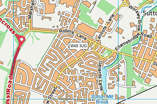 WA9 3UG map - OS VectorMap District (Ordnance Survey)
