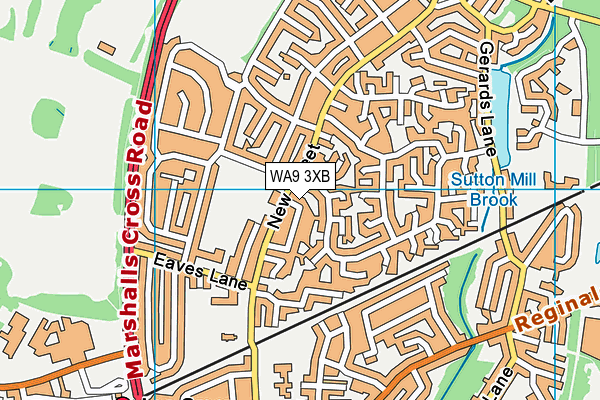 WA9 3XB map - OS VectorMap District (Ordnance Survey)