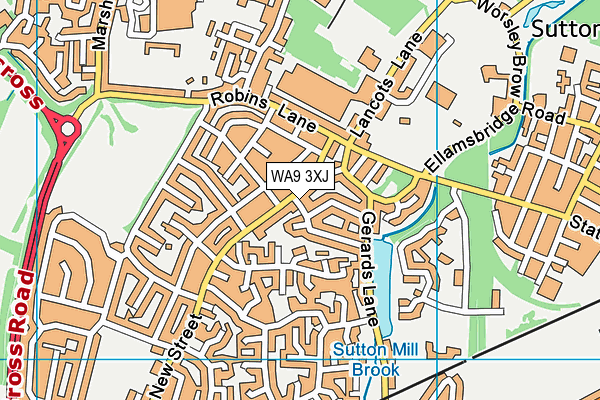 WA9 3XJ map - OS VectorMap District (Ordnance Survey)