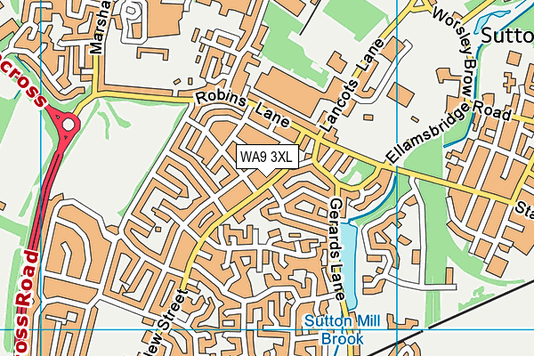 WA9 3XL map - OS VectorMap District (Ordnance Survey)