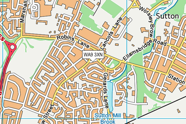 WA9 3XN map - OS VectorMap District (Ordnance Survey)