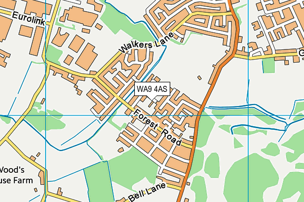 WA9 4AS map - OS VectorMap District (Ordnance Survey)