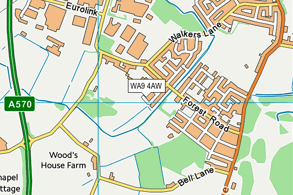 WA9 4AW map - OS VectorMap District (Ordnance Survey)