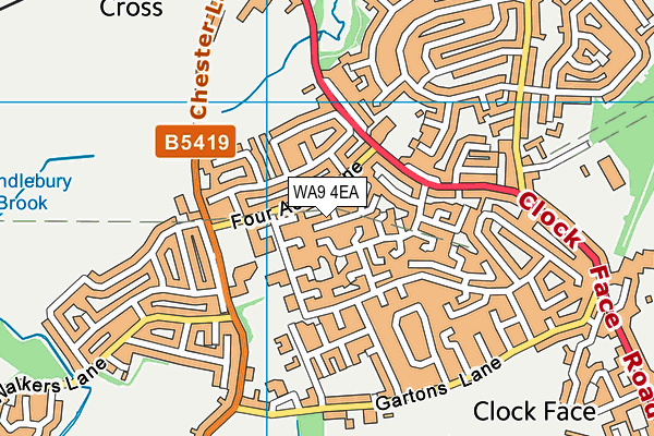 WA9 4EA map - OS VectorMap District (Ordnance Survey)