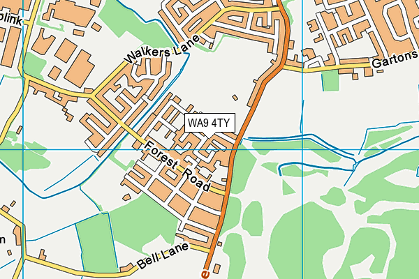 WA9 4TY map - OS VectorMap District (Ordnance Survey)