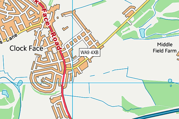 WA9 4XB map - OS VectorMap District (Ordnance Survey)