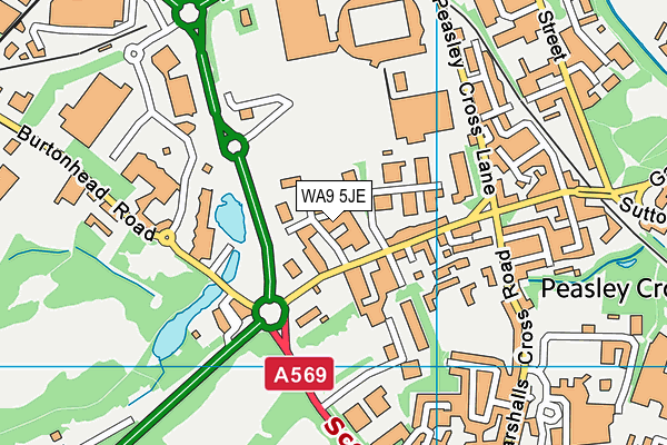 WA9 5JE map - OS VectorMap District (Ordnance Survey)