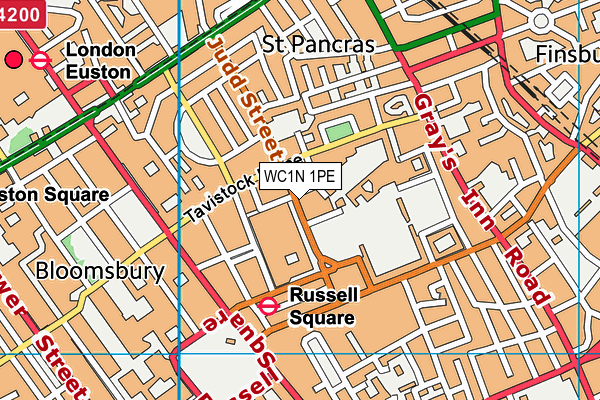 WC1N 1PE map - OS VectorMap District (Ordnance Survey)