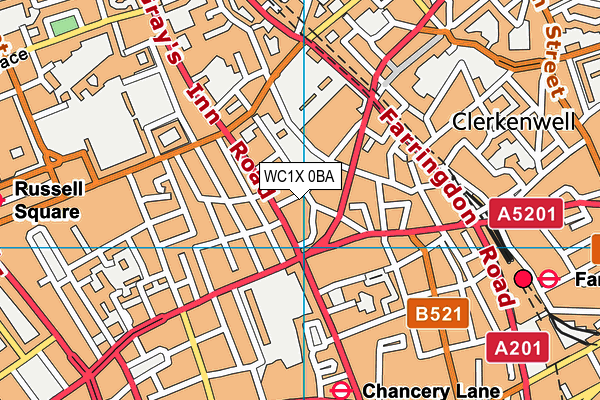WC1X 0BA map - OS VectorMap District (Ordnance Survey)