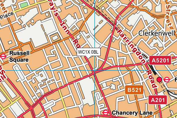 WC1X 0BL map - OS VectorMap District (Ordnance Survey)