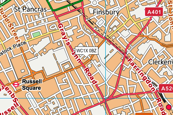 WC1X 0BZ map - OS VectorMap District (Ordnance Survey)