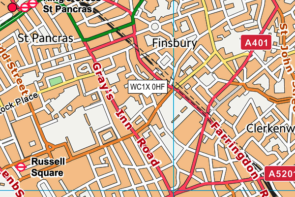 WC1X 0HF map - OS VectorMap District (Ordnance Survey)