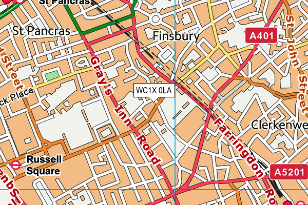 WC1X 0LA map - OS VectorMap District (Ordnance Survey)