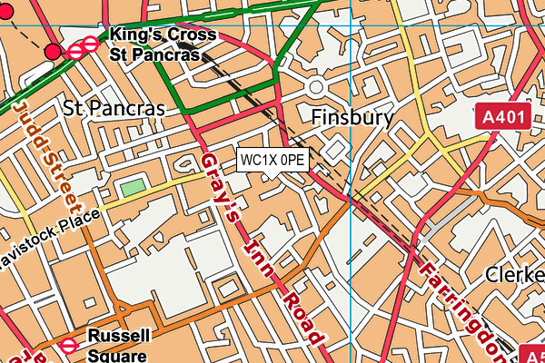 WC1X 0PE map - OS VectorMap District (Ordnance Survey)