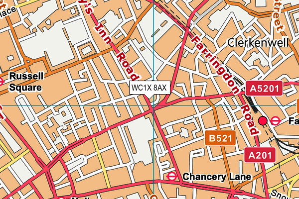 WC1X 8AX map - OS VectorMap District (Ordnance Survey)