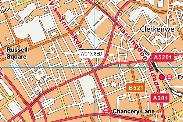 WC1X 8ED map - OS VectorMap District (Ordnance Survey)