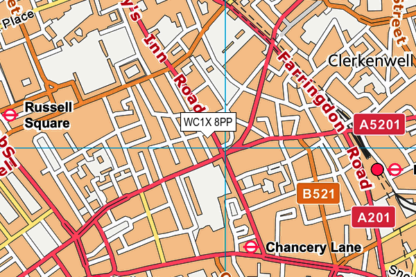 WC1X 8PP map - OS VectorMap District (Ordnance Survey)