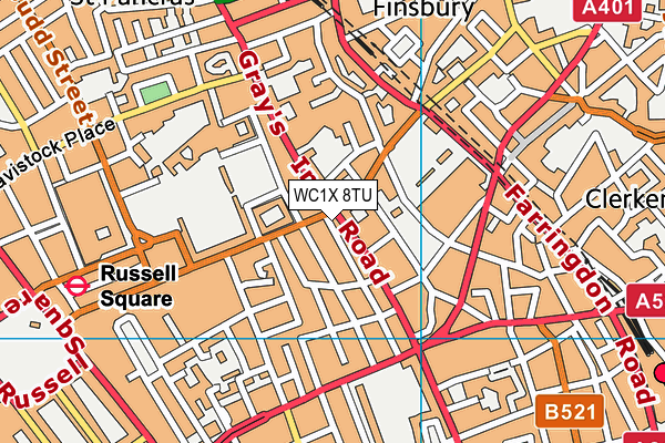 WC1X 8TU map - OS VectorMap District (Ordnance Survey)