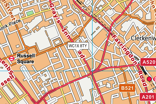 WC1X 8TY map - OS VectorMap District (Ordnance Survey)