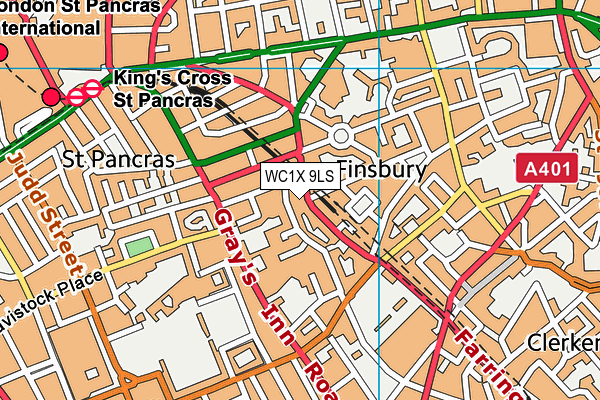 WC1X 9LS map - OS VectorMap District (Ordnance Survey)