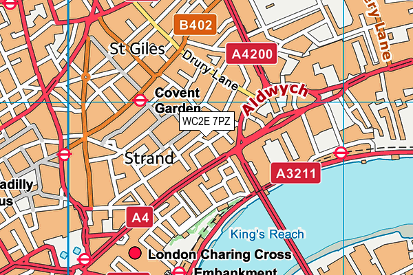 WC2E 7PZ map - OS VectorMap District (Ordnance Survey)