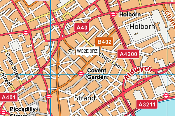 WC2E 9RZ map - OS VectorMap District (Ordnance Survey)