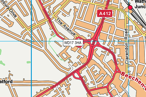 Watford Central Baths (Closed) map (WD17 3HA) - OS VectorMap District (Ordnance Survey)