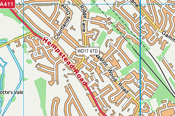 WD17 4TD map - OS VectorMap District (Ordnance Survey)